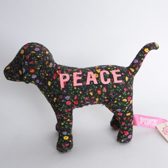Victoria's Secret - PINK - Black Floral PEACE Collectible Plush Puppy - Picture 1 of 11